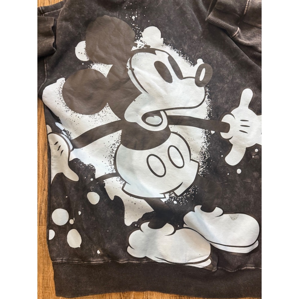 Disney Mickey Mouse Acid Wash Hoodie XS Black Graphic Sweatshirt FL248172MM-F24 - Picture 8 of 8